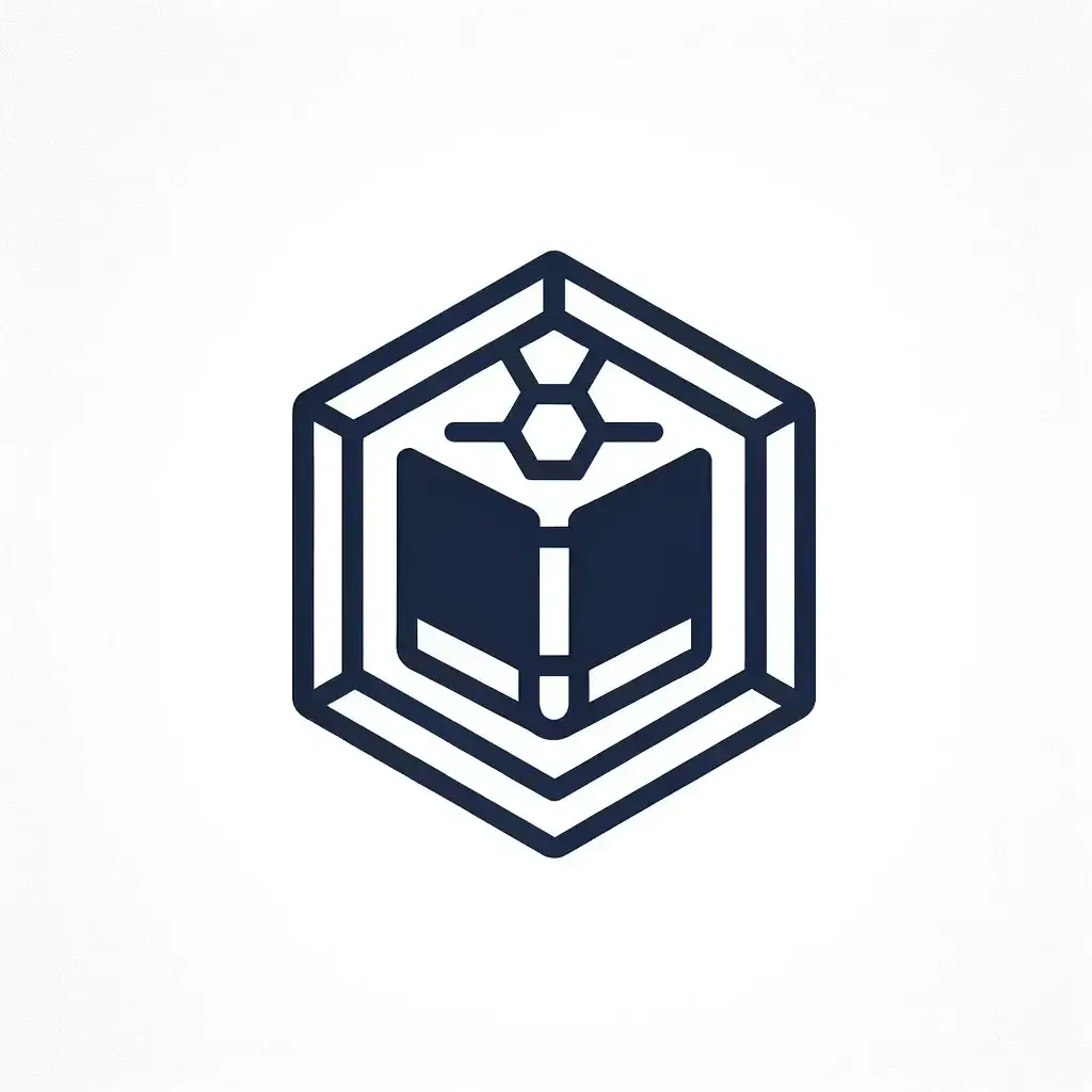 Book Hive logo: an open book inside nested navy hexagons.