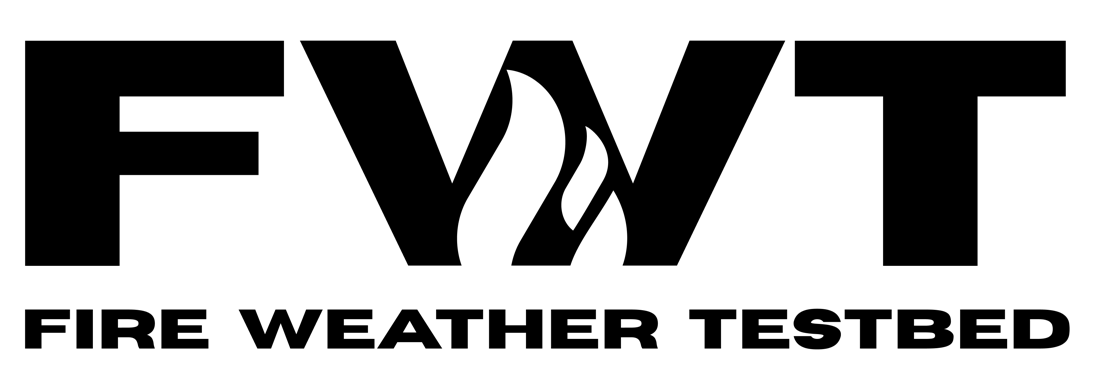 Fire Weather Testbed logo: heavy FWT letters with a flame cut into the W.