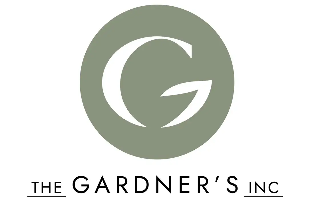 The Gardner's Inc. logo: a sage green circle with a white G whose tail forms a leaf, over a spaced wordmark.