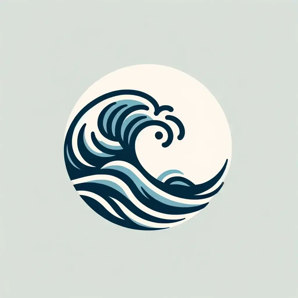 Great Wave logo: a navy and teal breaking wave curling inside a pale circle.
