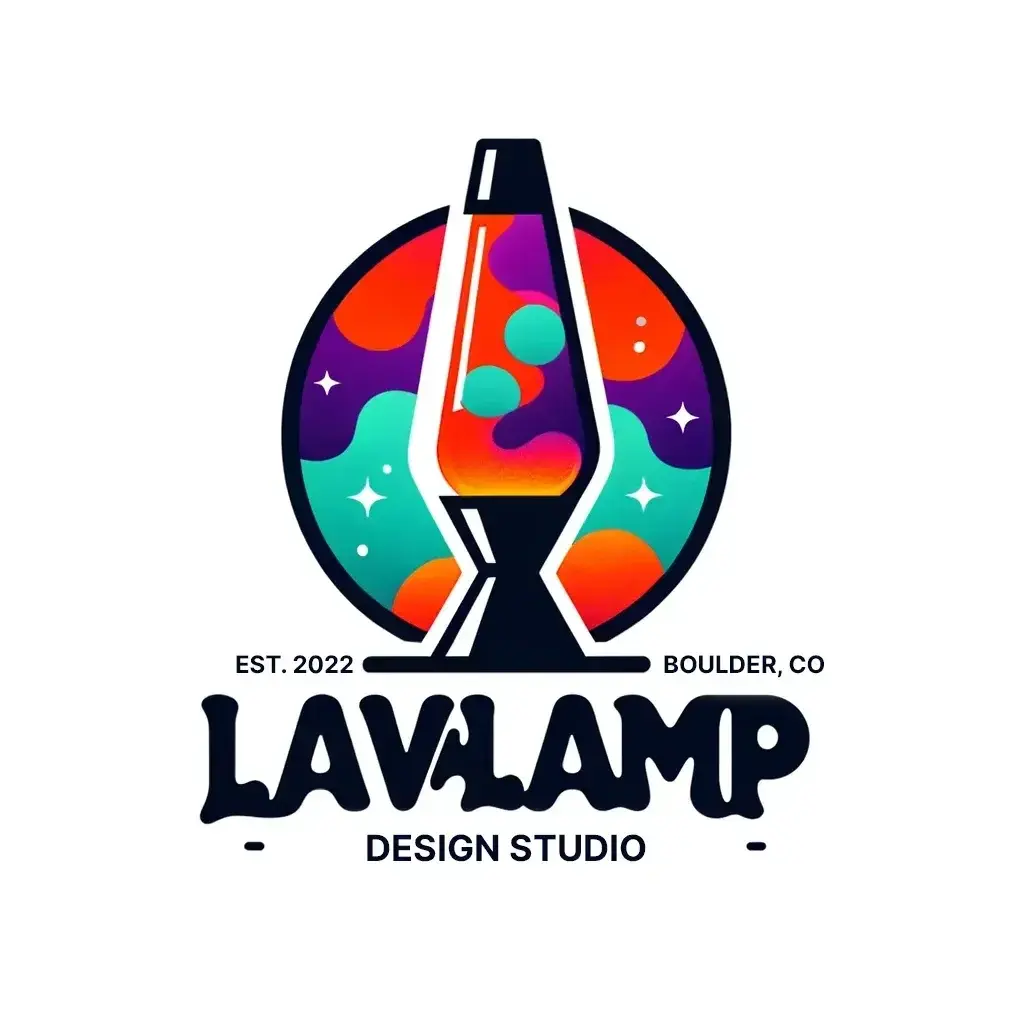 LavaLamp Design Studio logo: a lava lamp with orange and purple blobs inside a teal circle, over a heavy LAVALAMP wordmark.