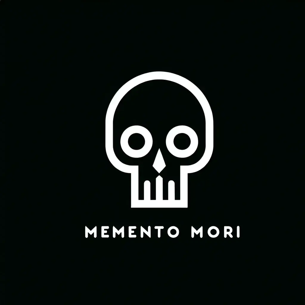 Memento Mori logo: a white geometric skull over spaced MEMENTO MORI type, on black.