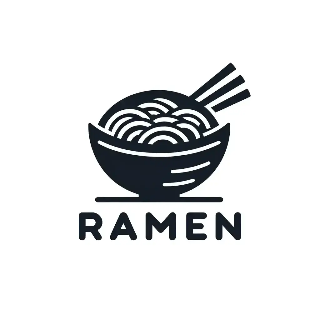 Ramen logo: a line-drawn bowl of noodles with chopsticks over a bold RAMEN wordmark.