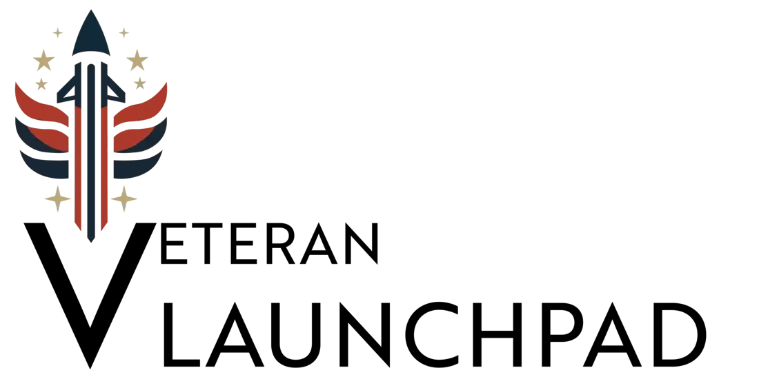 Veteran Launchpad horizontal combination mark, the emblem nested in the V of the wordmark.