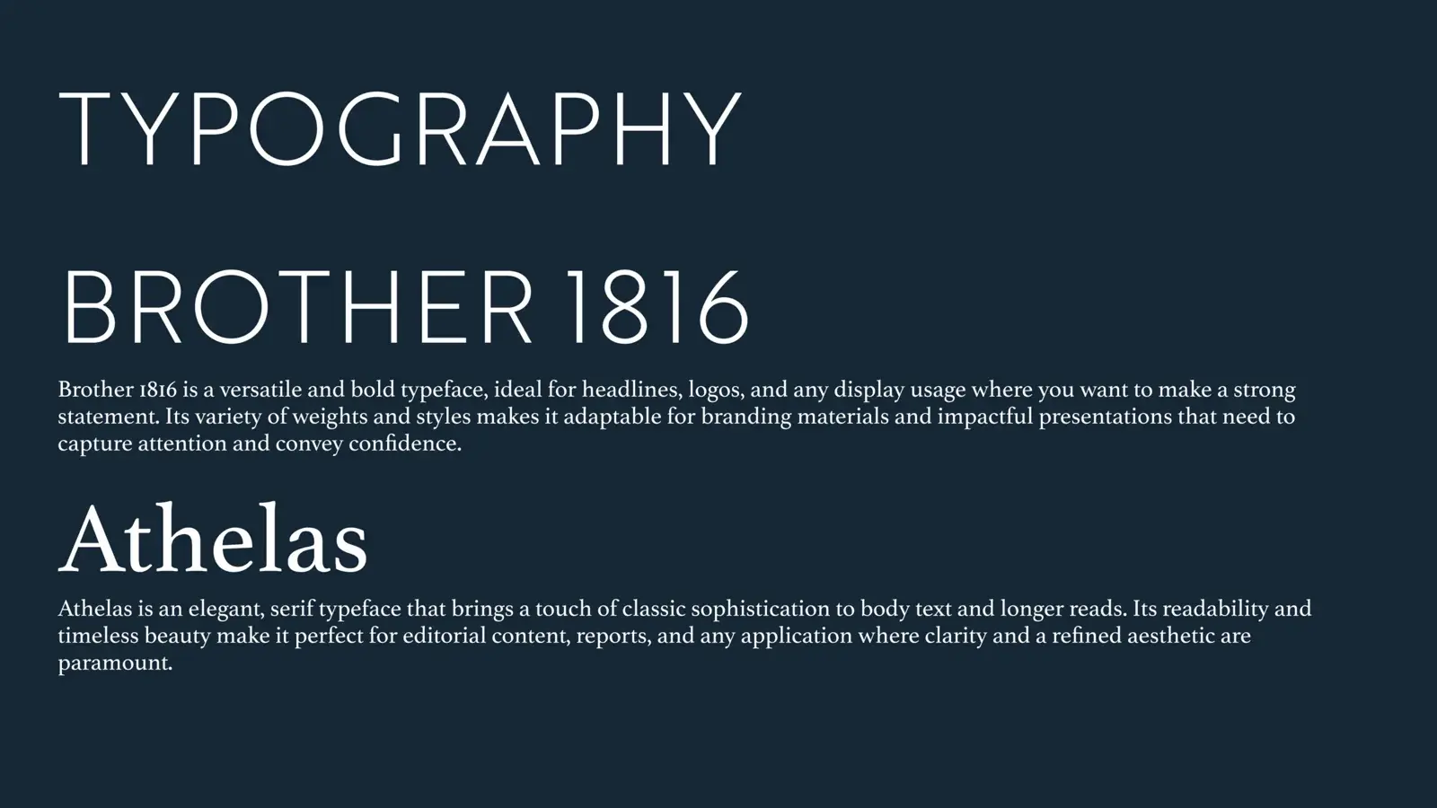 Veteran Launchpad typography page setting Brother 1816 for display and Athelas for text.